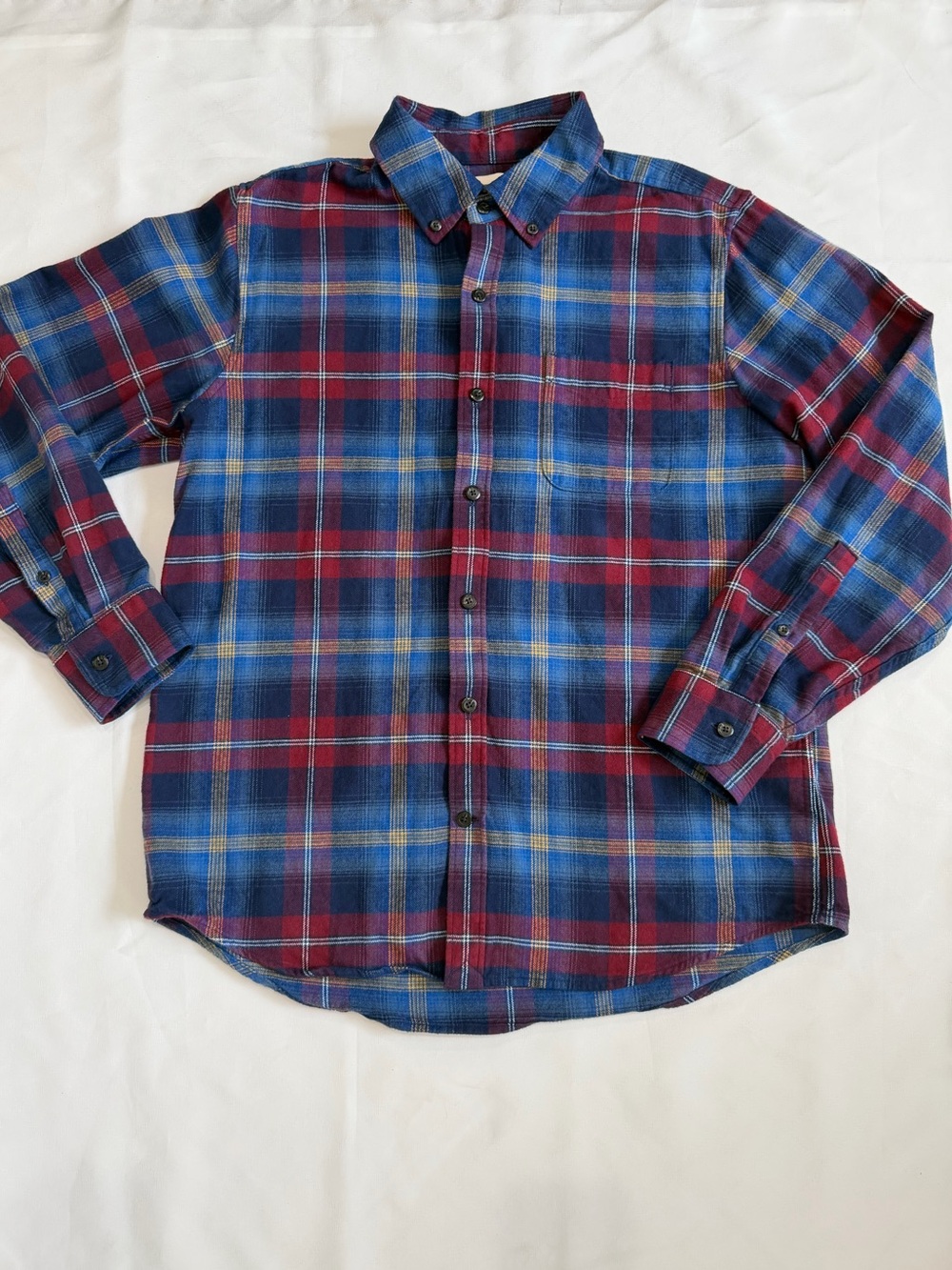 Lands End Shirt Mens Medium Blue Plaid Blake Shelton Button Down Flannel T101